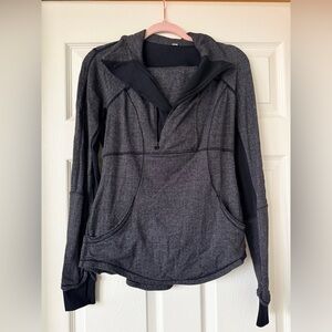 Gray and Black Quarter-Zip Pullover with leggings set